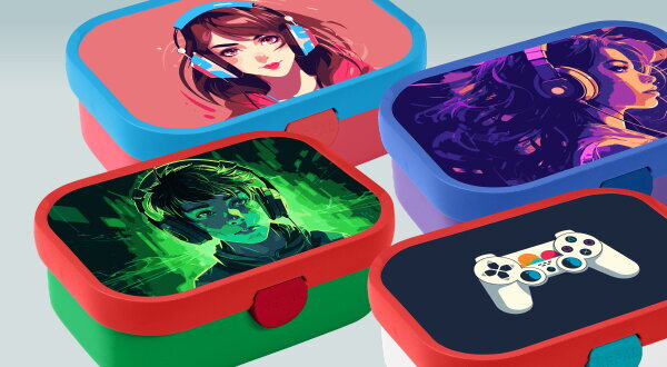 Gaming broodtrommel en drinkfles met naam
