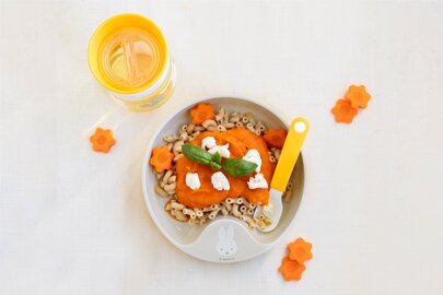 Für Kinder: Kürbis-Karotten-Pasta mit Hühnchen