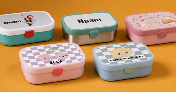 Broodtrommel, drinkfles, fruitbox met naam
