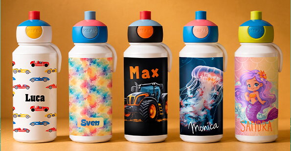 Broodtrommel, drinkfles, fruitbox met naam